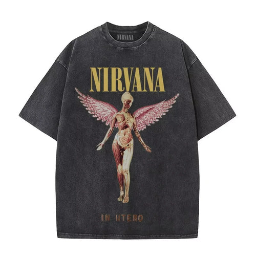 Nirvana rock band men's Retro cotton Washed Tee In Utero album man