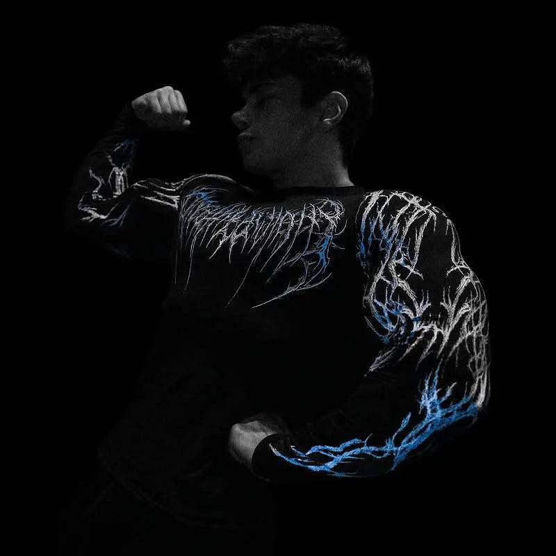Men's Compression Sports Shirt  Gothic Lightning Print GYM Fitness Top