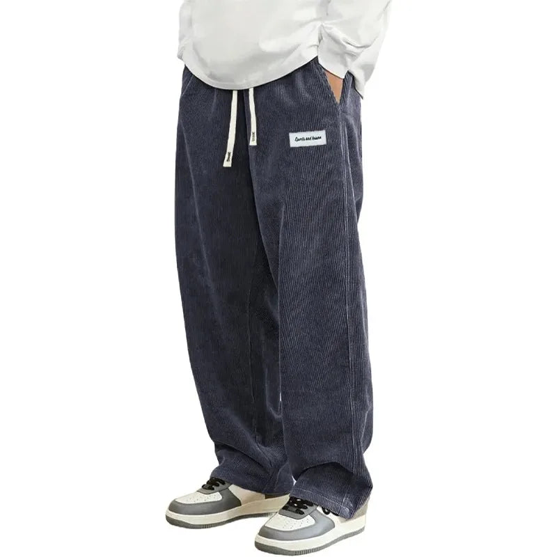 New Mens Corduroy Casual Pants Fashion Loose Fit Baggy Pants Straight