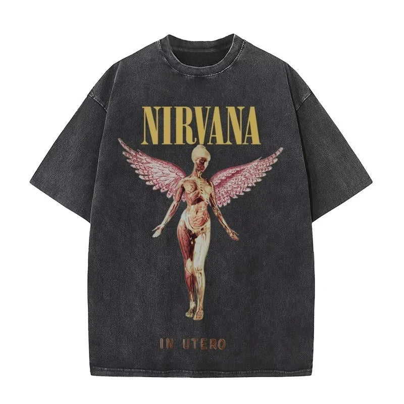 Nirvana rock band men's Retro cotton Washed Tee In Utero album man