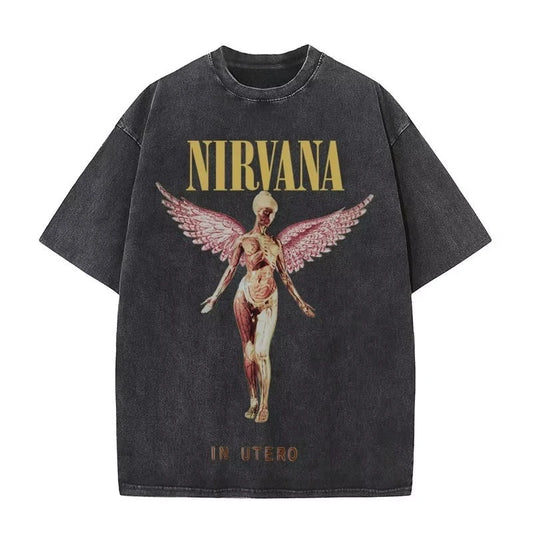 Nirvana rock band men's Retro cotton Washed Tee In Utero album man
