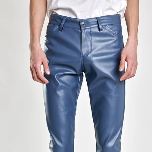 Men's Fashion Rock Style PU Leather Pants Night Club Dance Pants Men's