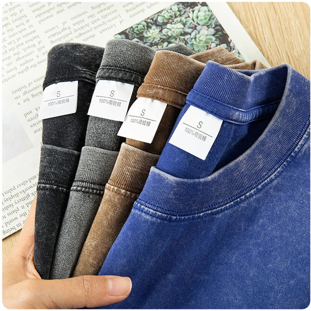 Couple Washed Retro 230g Heavy Duty Cotton Short Sleeved T-shirts