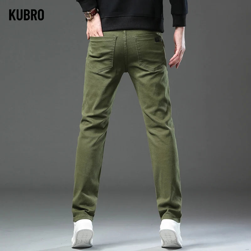 Fashion Loose Straight Business Casual Stretch Denim Pants Male Brand