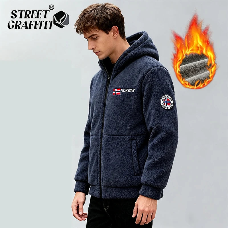2025 Fleece Men's Coat Thickened Warm Windproof Loose Outdoor Collar