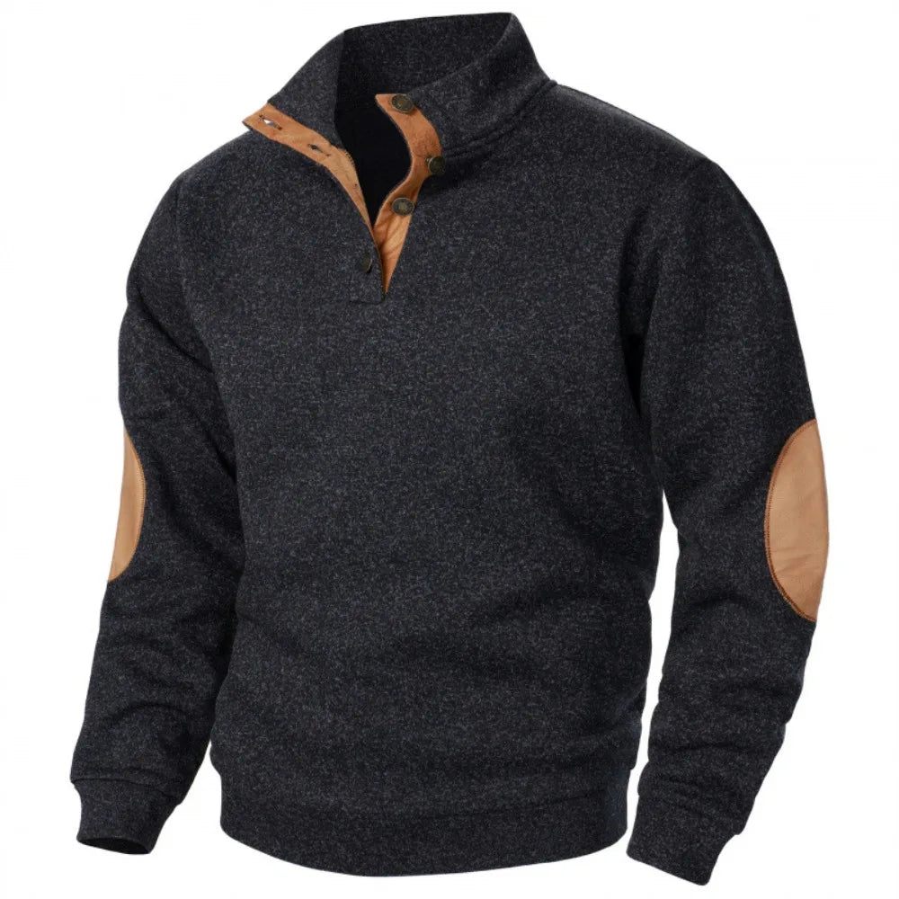 Men's Autumn Sweatshirt Patchwork Contrast Color Hoodies Stand Collar