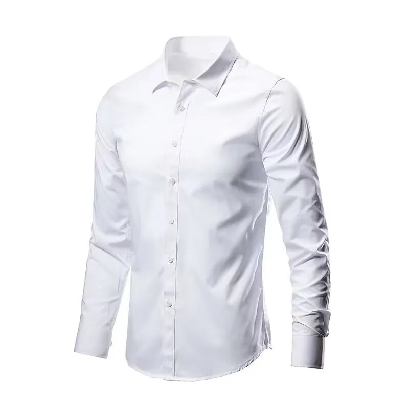 Men's Elastic Spring And Autumn New long Sleeve Shirt Anti-wrinkle