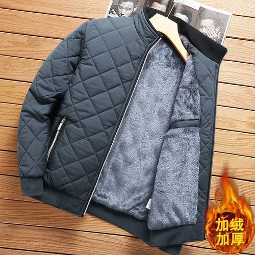 2024 Men's Thick Warm Bomber Jacket Coats Autumn Winter Fleece Lined