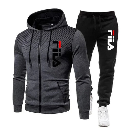 New men's casual jogging fitness sportswear set with zipper hooded