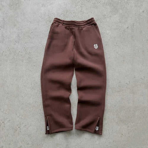 Autumn Drawstring Zipper Sweatpants Solid Color Casual High Street