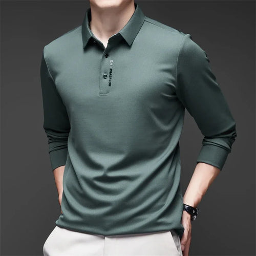 New Men's Business Casual Long Sleeved Shirt with Badge Solid Color
