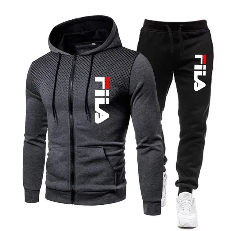 New men's casual jogging fitness sportswear set with zipper hooded