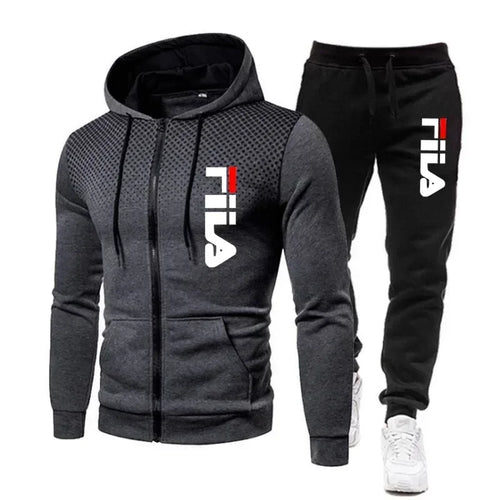 New men's casual jogging fitness sportswear set with zipper hooded