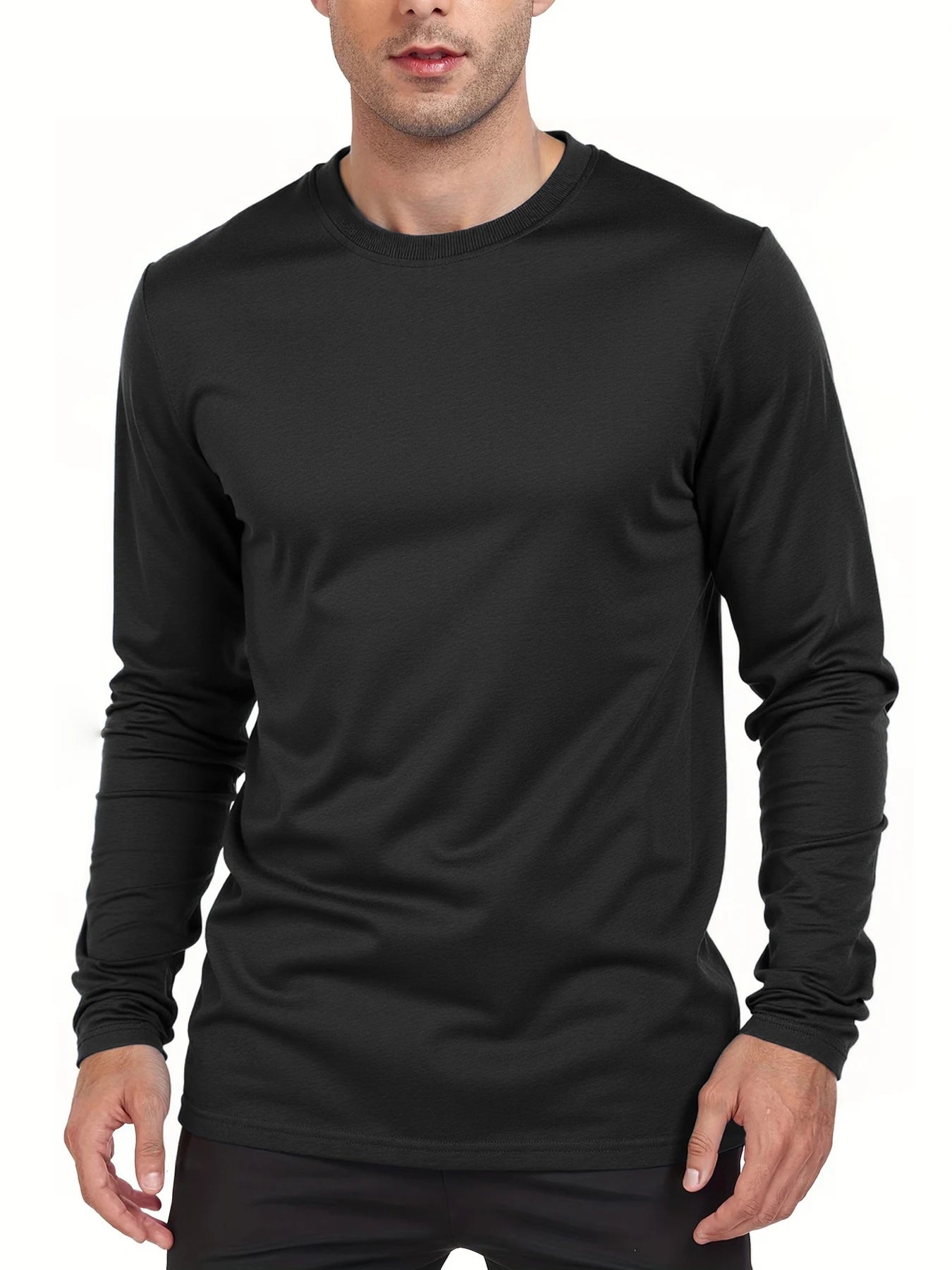 Men's Long Sleeve T Shirts Casual Round Neck Moisture Wicking Tees