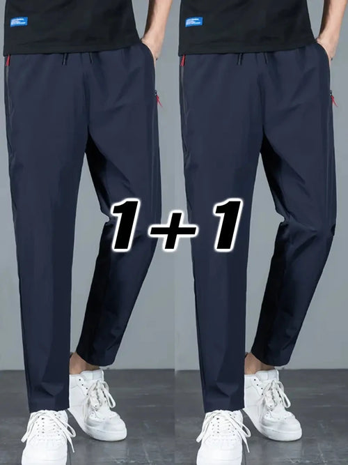 2 Pieces Men's Casual Pants Stretch Elastic Waist Jogger Korean