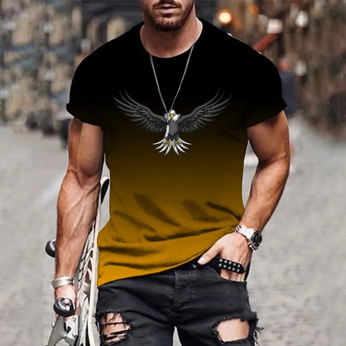 Men's gradient eagle 3D printed T-shirt summer outdoor leisure sports