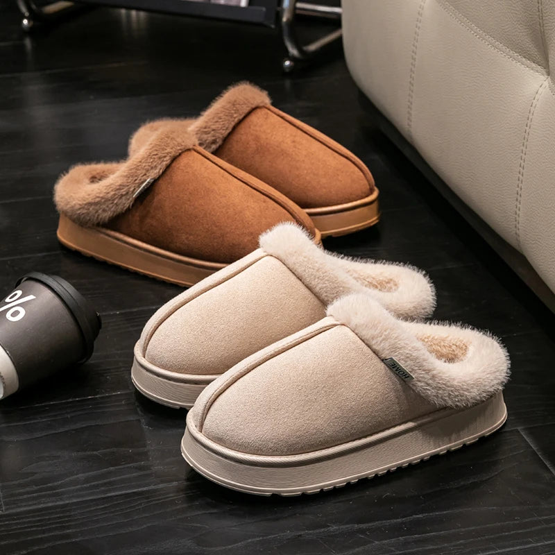 Women Fluffy Slippers for Autumn Winter Indoor EVA Thick Sole