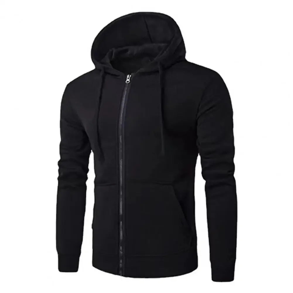Men's Fashion Fleece Zipper Sweatshirt Loose Casual Hoodie for Spring