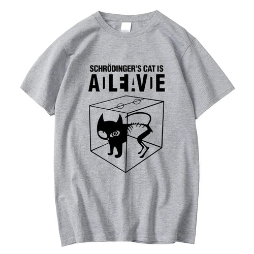 Men's T-shirt Top Quality Cotton Schrodinger's Cat Print Summer Short