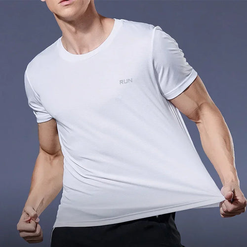 Summer High Elastic t-Shirt Men Breathable Ice Silk t Shirt Short
