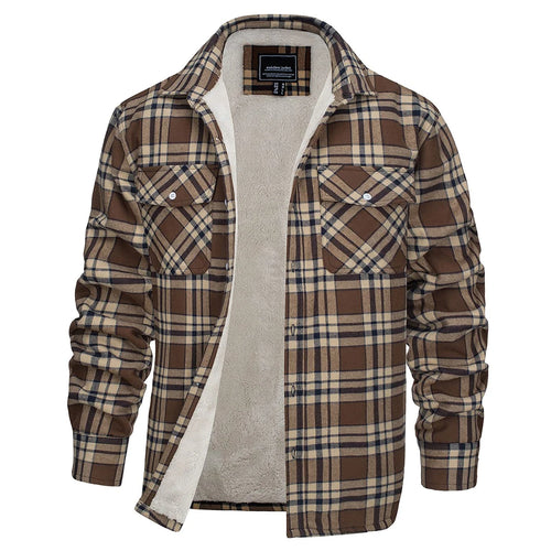 TACVASEN Men's Plaid Flannel Jacket Sherpa Fleece Lined Warm Winter