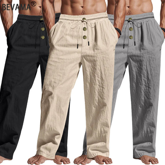 Men's Casual Pants Male Summer Breathable Trousers Solid Color High