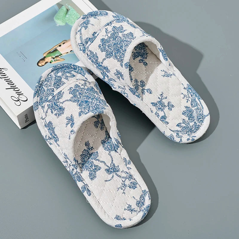 Home Slippers Soft Cotton Floral Floor Shoes Fashion Lightweight