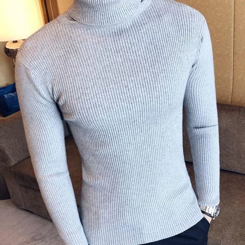 Mens Turtleneck Sweaters Winter Warm Knit Pullover Korean Cotton Solid