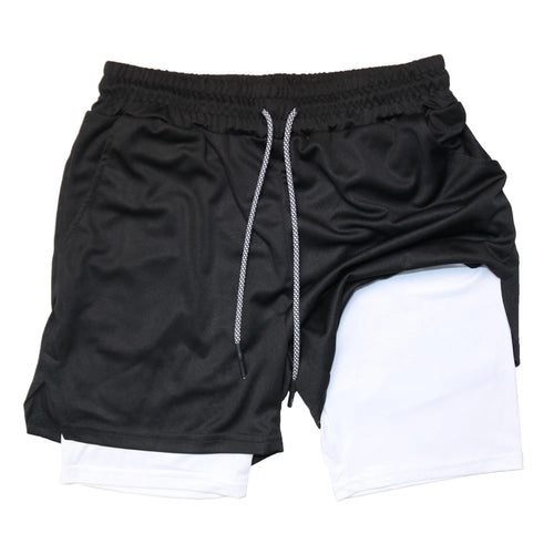 Men's Double Layer Fitness Shorts Men Fitness Gym Training 2 in 1