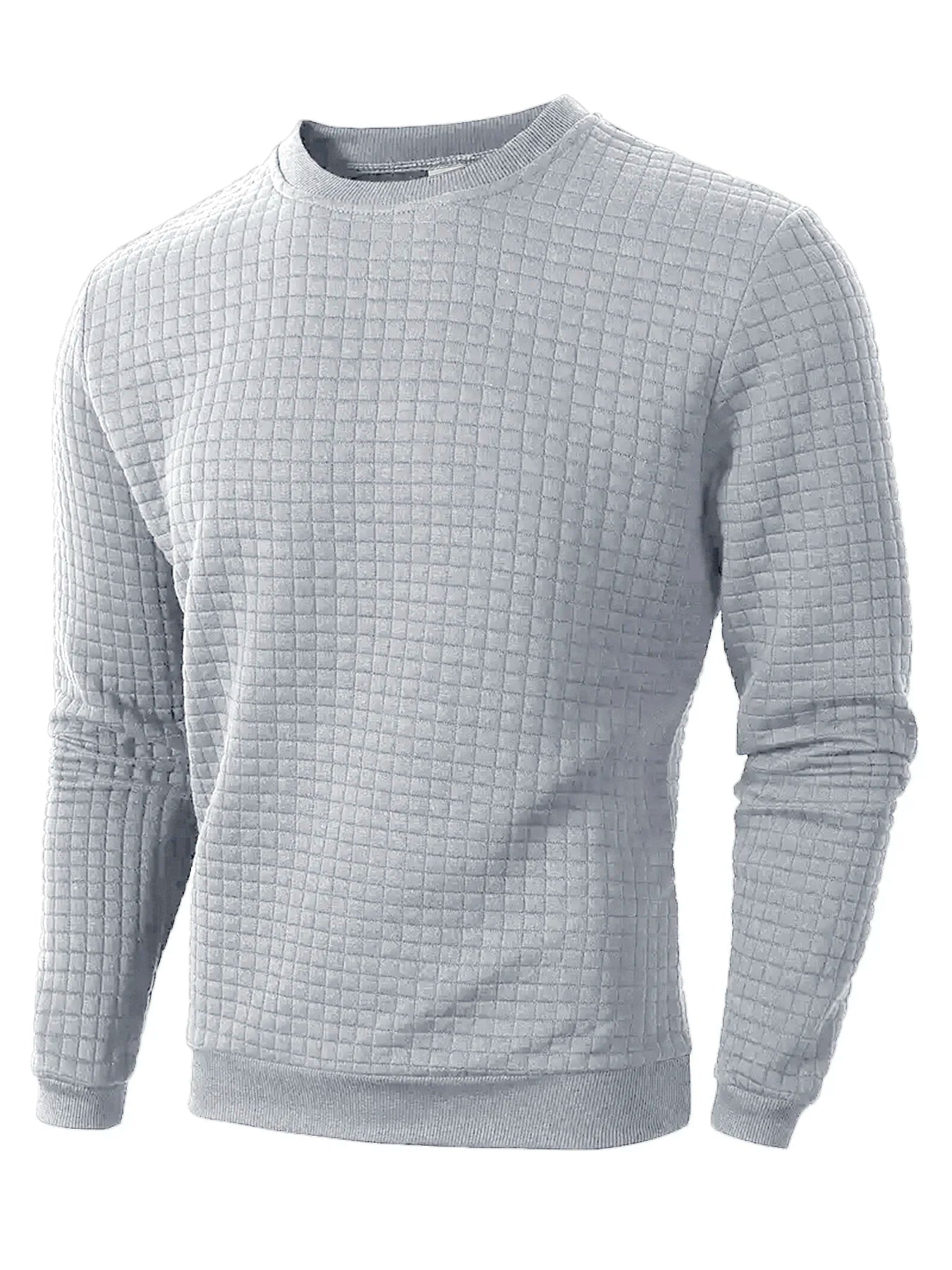 Autumn Men's Crew Neck Pullover Solid Color Casual Jacquard Check