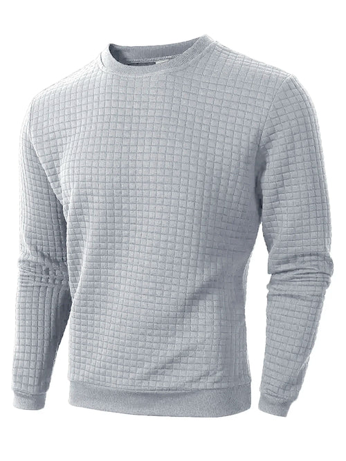 Autumn Men's Crew Neck Pullover Solid Color Casual Jacquard Check