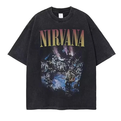 Nirvana rock band men's Retro cotton Washed Tee In Utero album man