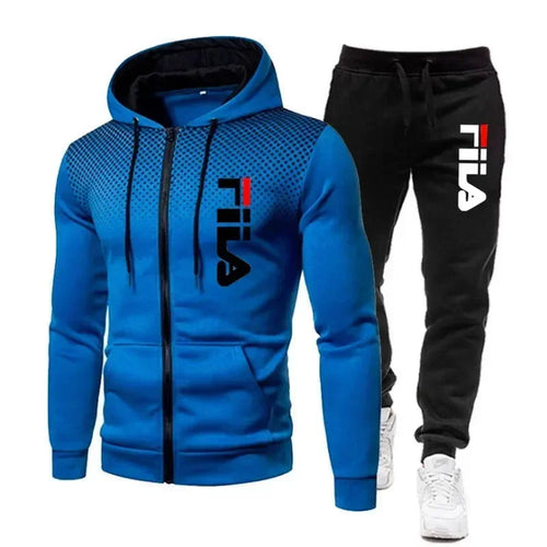 New men's casual jogging fitness sportswear set with zipper hooded