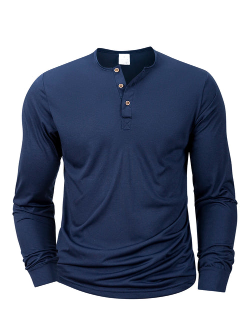 Mens Long Sleeve Henley Neck T-shirt Slim Fit Bottoming Tshirt Casual