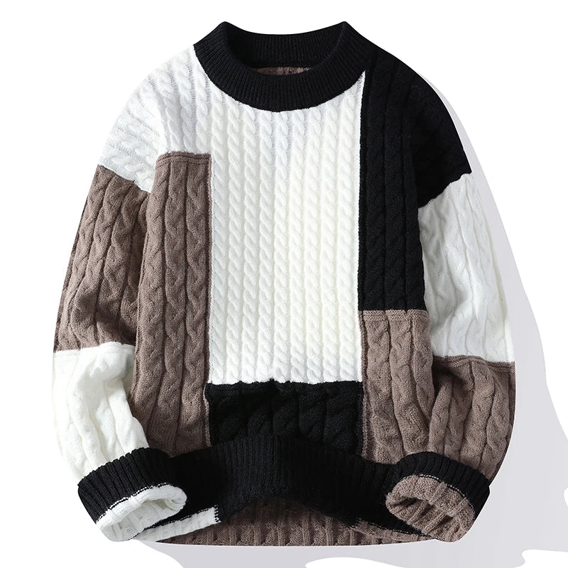 New Spring Winter Fashion Patchwork Loose Sweater Men Streetwear High