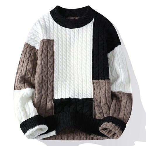 New Spring Winter Fashion Patchwork Loose Sweater Men Streetwear High