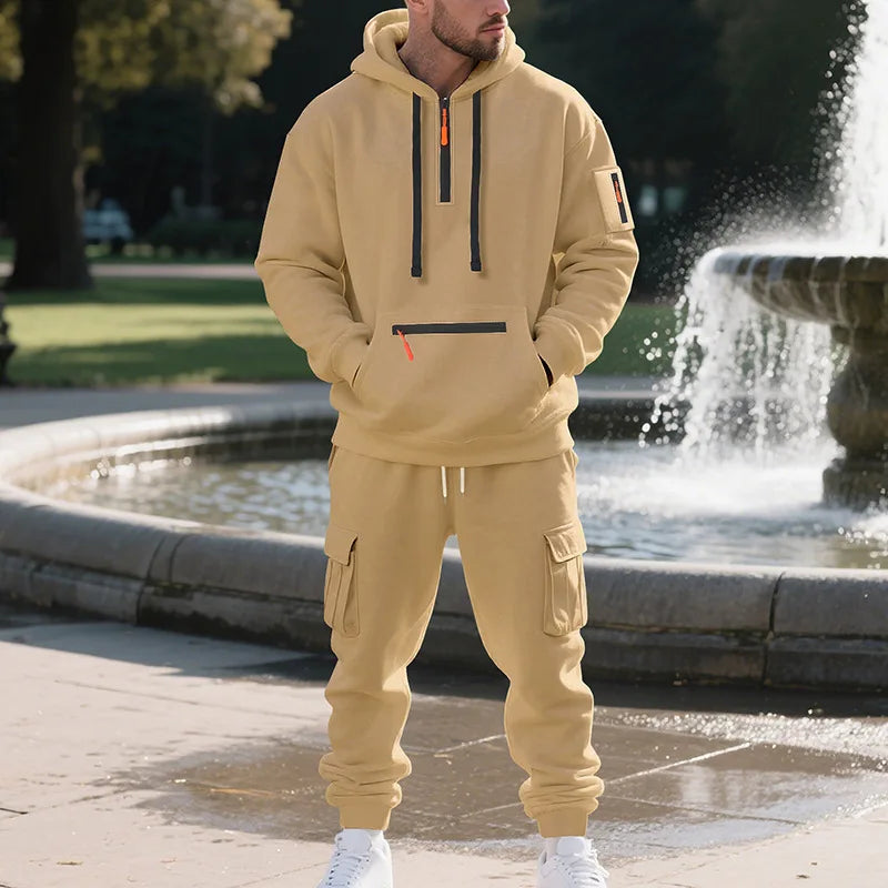 Men's sports suit style autumn and winter fleece men's casual