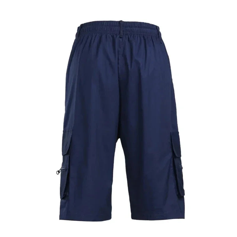 Summer Men Cargo Shorts Elastic Waist Drawstring Pockets Tactical