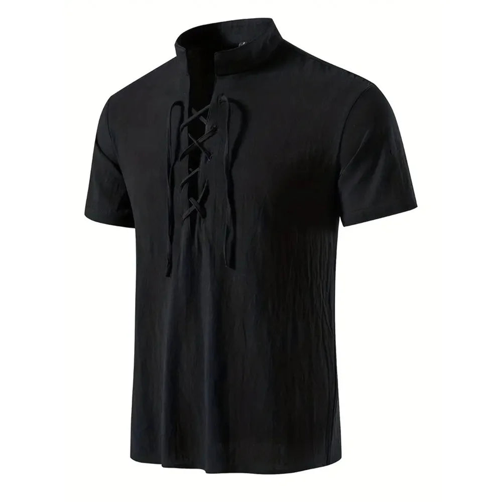 Men's Retro Shirt Short Sleeve Cotton Linen Lightweight Breathable