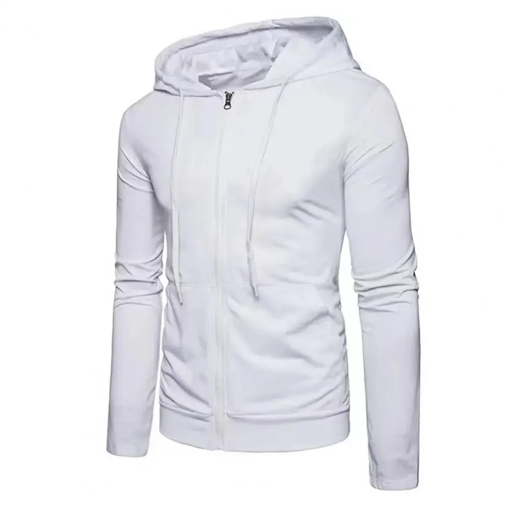 Men's Fashion Fleece Zipper Sweatshirt Loose Casual Hoodie for Spring
