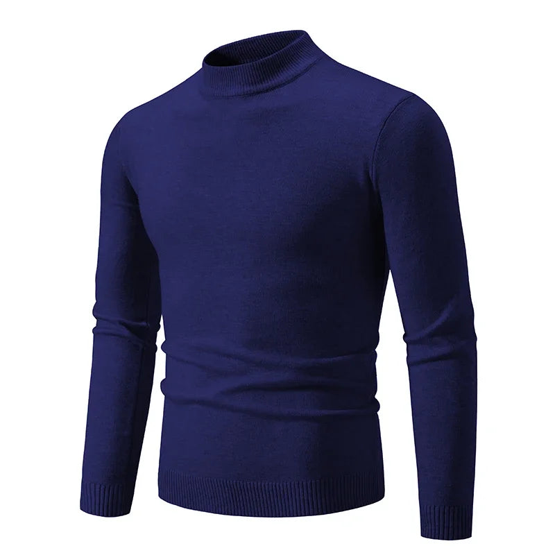 New Sweatwear Men's Half Neck Basic Solid Color Sweaters Round Neck