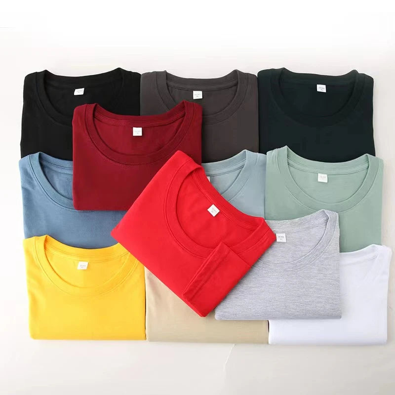 Men's Solid Color Round Neck Cotton Long Sleeved T-shirt Summer