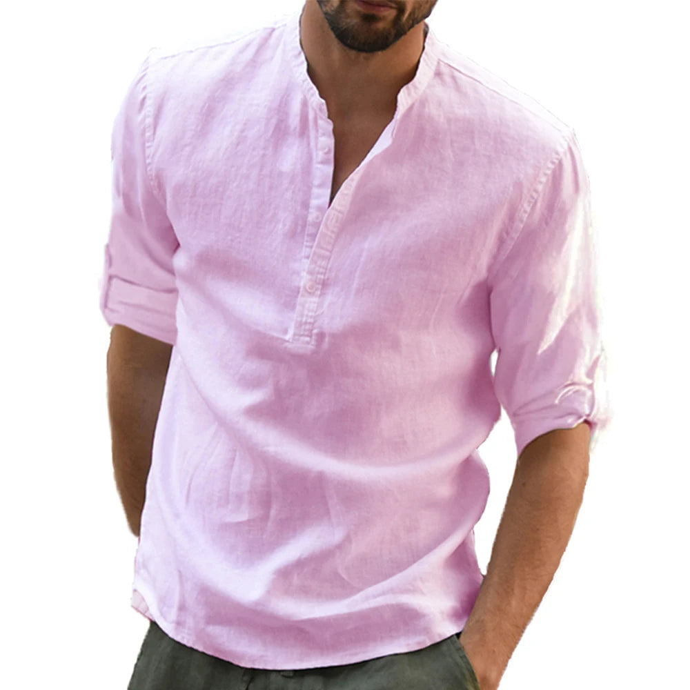 KB New Men's Casual Blouse Cotton Linen Shirt Loose Tops Long Sleeve