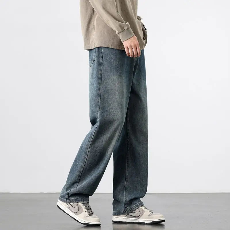 Spring Autumn New Men's Straight Vintage Fit Jeans Casual Trousers