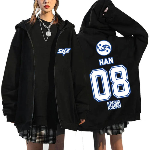 2025 Men's & Women's KPOP KARMA Print Zip-Up Hoodie Fashion Casual