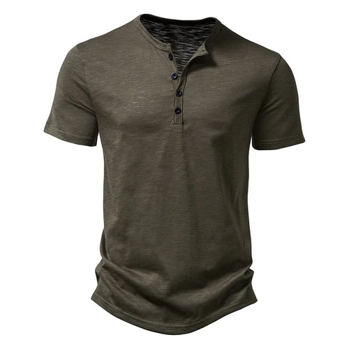 Henley Collar Summer Men Casual Solid Color Short Sleeve T Shirt for