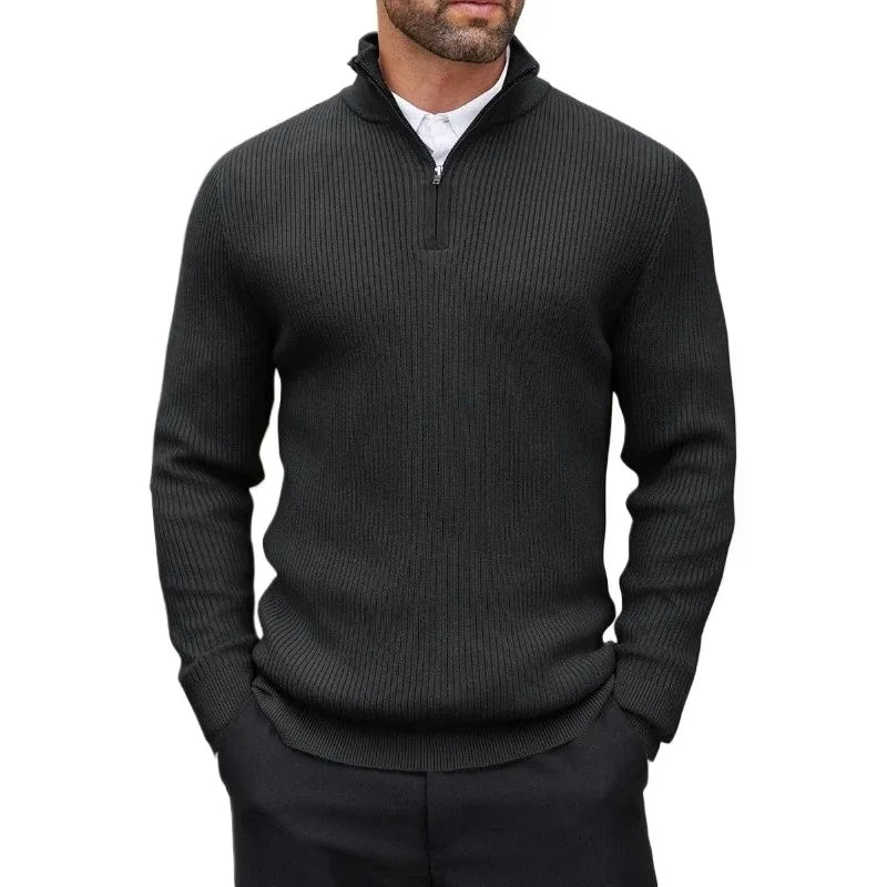 Autumn Men's Quarter Zip Pullover Dress Slim Sweater Mock Neck