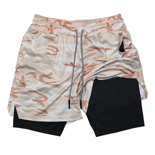 Men's Double Layer Fitness Shorts Men Fitness Gym Training 2 in 1