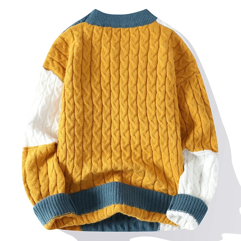 New Spring Winter Fashion Patchwork Loose Sweater Men Streetwear High