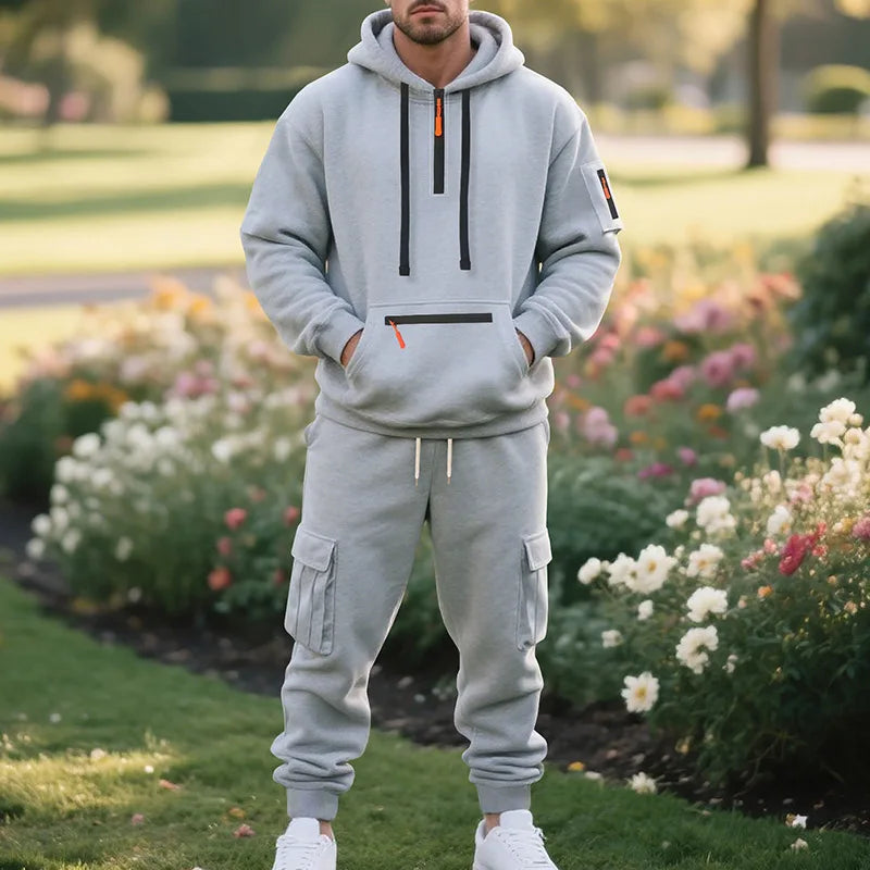 Men's sports suit style autumn and winter fleece men's casual